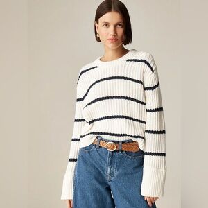 NWT JCrew Heritage cotton fisherman crewneck sweater navy stripe size S